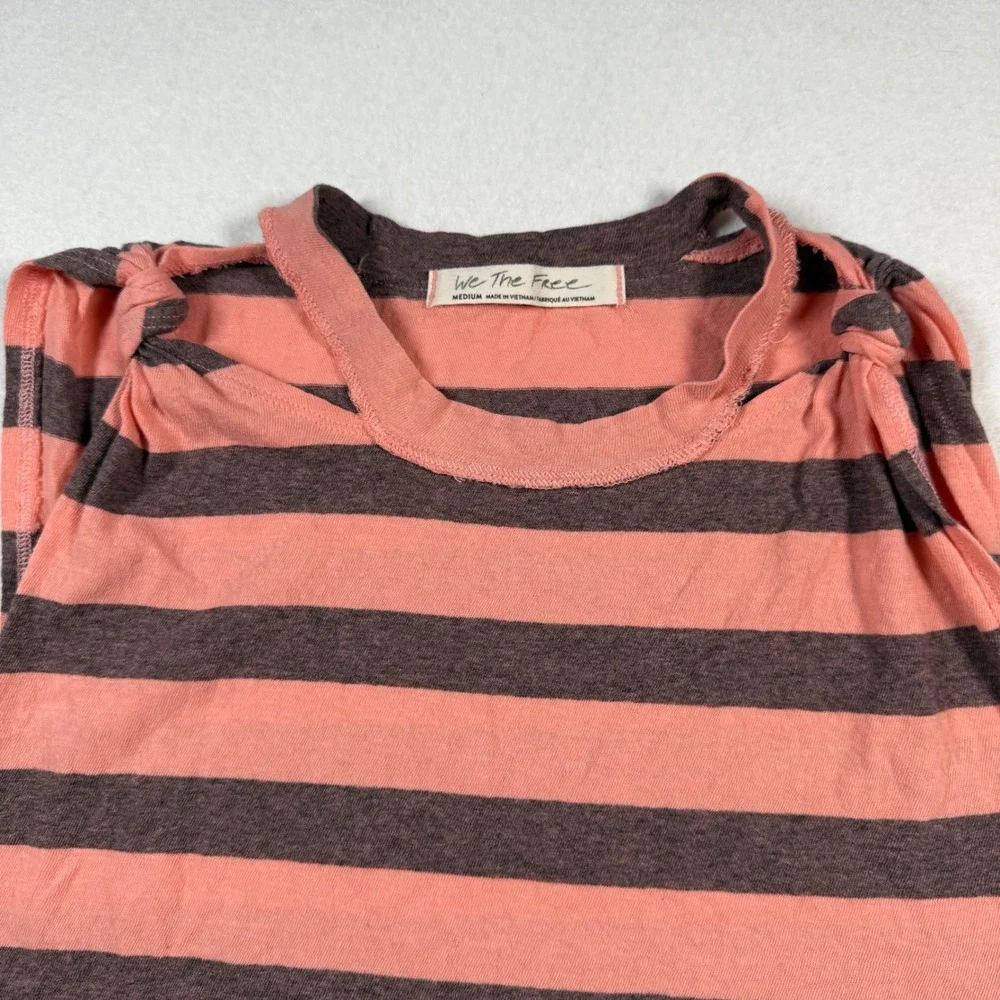 Free People We The Free Striped Knotted Shoulder Tank Top Pink Grey OB984392 M